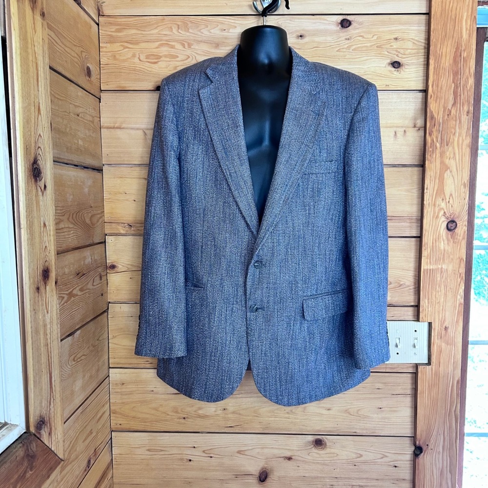 Vintage Wool Tweed Blazer Mens 44 Long Gray Plaid Sport Coat Stafford